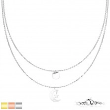 Dvojitý náhrdelník z chirurgickej ocele - medailón, mesiac a hviezda, PVD, karabínka