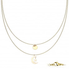 Dvojitý náhrdelník z chirurgickej ocele - medailón, mesiac a hviezda, PVD, karabínka