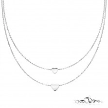 Dvojitý náhrdelník z chirurgickej ocele - zrkadlovolesklé srdiečka, PVD, karabínka