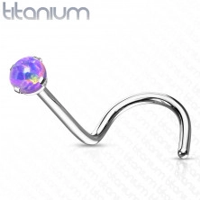 Titánový zahnutý piercing do nosa - syntetický opál, dúhové odlesky, 1 mm
