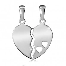 Strieborný 925 dvojprívesok - rozpolené srdce s výrezom dvoch malých srdiečok 
