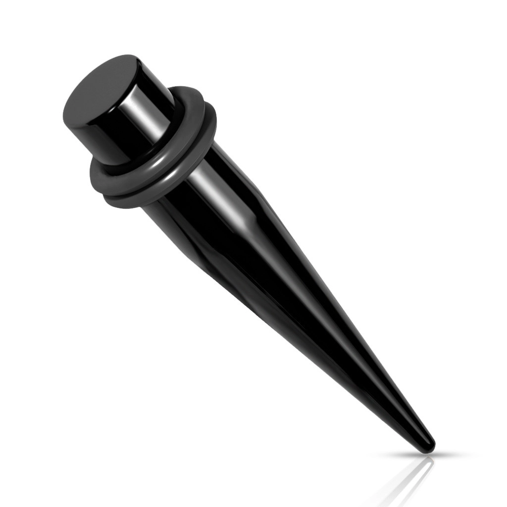 Oceľový 316L expander do ucha - čierna farba, dve gumičky, PVD úprava - Hrúbka: 9 mm