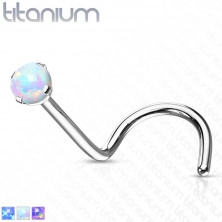 Titánový zahnutý piercing do nosa - syntetický opál, dúhové odlesky, 0,8 mm