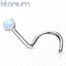 Titánový zahnutý piercing do nosa - syntetický opál, dúhové odlesky, 0,8 mm