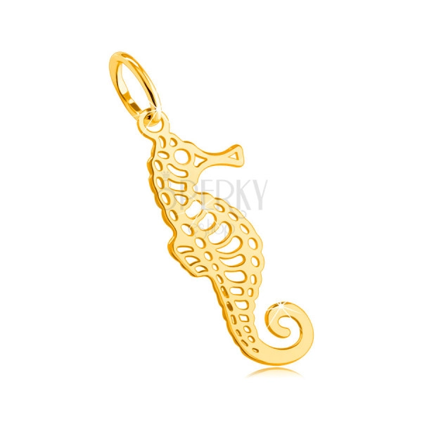 Prívesok zo žltého 585 zlata - morský koník s jemnými výrezmi, zatočený chvostík