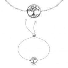 Nastaviteľný strieborný 925 náramok - hranatá retiazka, strom života v kruhu