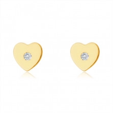 Diamantové náušnice zo 14K žltého zlata - srdiečko s drobným briliantom 