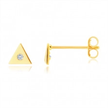 Diamantové 14K náušnice zo žltého zlata - malý trojuholník s čírym briliantom