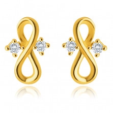 Diamantové náušnice v žltom 14K zlate - symbol nekonečna, číre brilianty