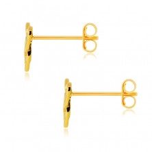 Diamantové náušnice zo žltého 375 zlata - symbol Triquetra, brilianty čírej farby