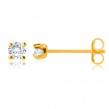 Diamantové náušnice zo žltého 585 zlata - briliant čírej farby v kotlíku