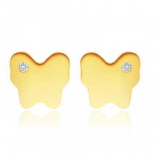 Diamantové náušnice zo 14K žltého zlata - motýlik s drobným čírym briliantom