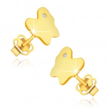 Diamantové náušnice zo 14K žltého zlata - motýlik s drobným čírym briliantom