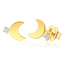 Diamantové náušnice zo 14K zlata - lesklý hladký mesiačik, číry briliant, puzety