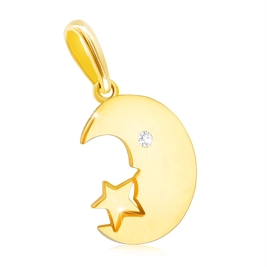 E-shop Šperky Eshop - Diamantový prívesok v žltom 9K zlate - mesiačik s briliantovým očkom, hviezdička S3BT506.44