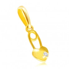 Diamantový prívesok zo žltého 9K zlata - srdiečko s briliantom čírej farby, malá zicherka