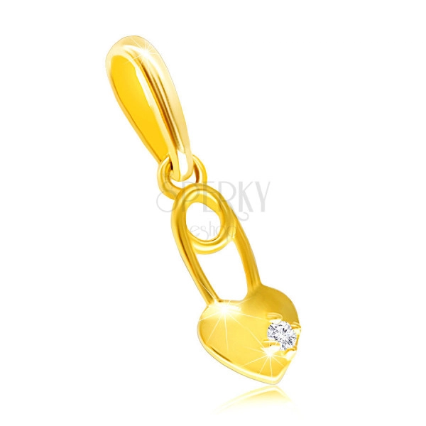 Diamantový prívesok zo žltého 9K zlata - srdiečko s briliantom čírej farby, malá zicherka