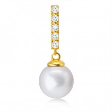 Diamantový prívesok zo žltého 14K zlata - sladkovodná biela perla na očku, číre brilianty