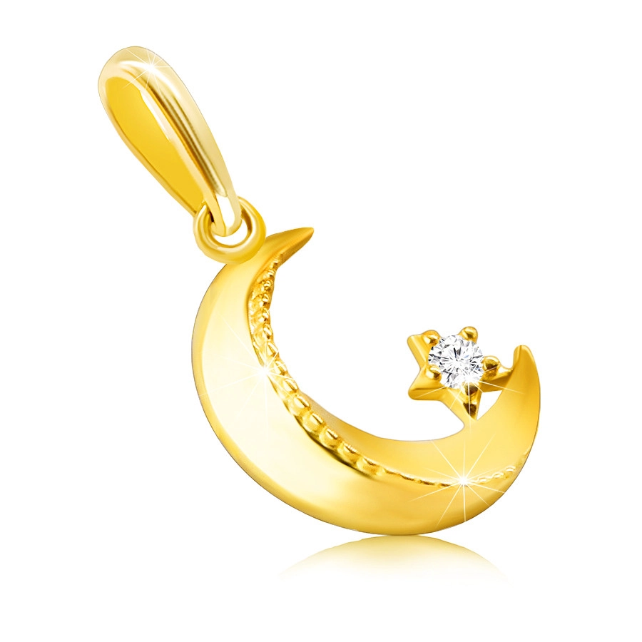 E-shop Šperky Eshop - Diamantový prívesok zo 14K žltého zlata - polmesiac s hviezdičkou, trblietavý briliant S3BT506.95