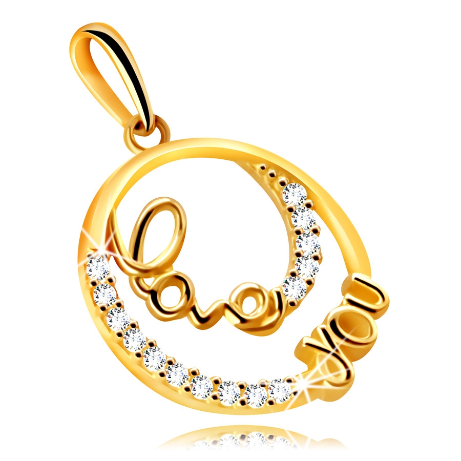 Diamantový prívesok zo žltého 14K zlata - krúžok s ozdobným nápisom \