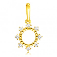 Diamantový prívesok zo žltého 585 zlata - krúžok zdobený drobnými guličkami, číre brilianty 