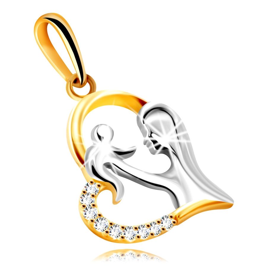 E-shop Šperky Eshop - Diamantový prívesok z kombinovaného 14K zlata - srdce s matkou a dieťaťom, brilianty S3BT506.94
