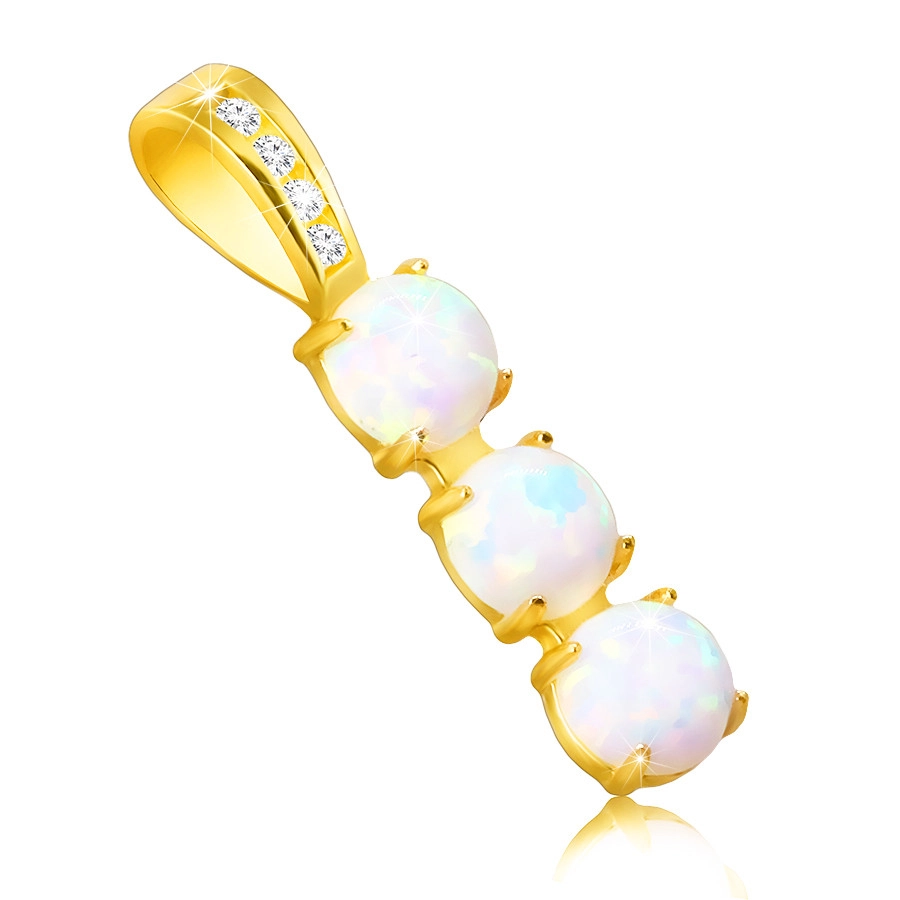 E-shop Šperky Eshop - Diamantový prívesok zo žltého 14K zlata - úzky pásik, syntetické opály, očko s briliantmi S3BT506.79