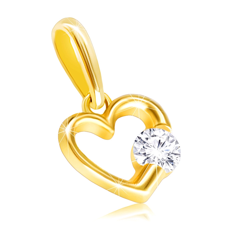 E-shop Šperky Eshop - Diamantový prívesok v 14K žltom zlate - lesklá kontúra srdca s čírym briliantom S3BT506.18