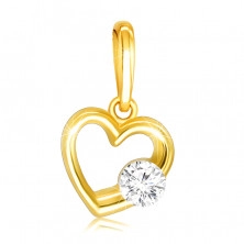 Diamantový prívesok v 14K žltom zlate - lesklá kontúra srdca s čírym briliantom