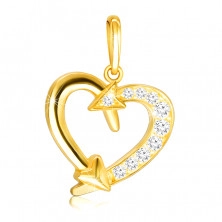 Diamantový prívesok zo žltého 14K zlata - kontúra srdca zdobená šípmi, číre brilianty