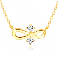 Diamantový náhrdelník 585 v žltom zlate - symbol "INFINITY", dva číre brilianty