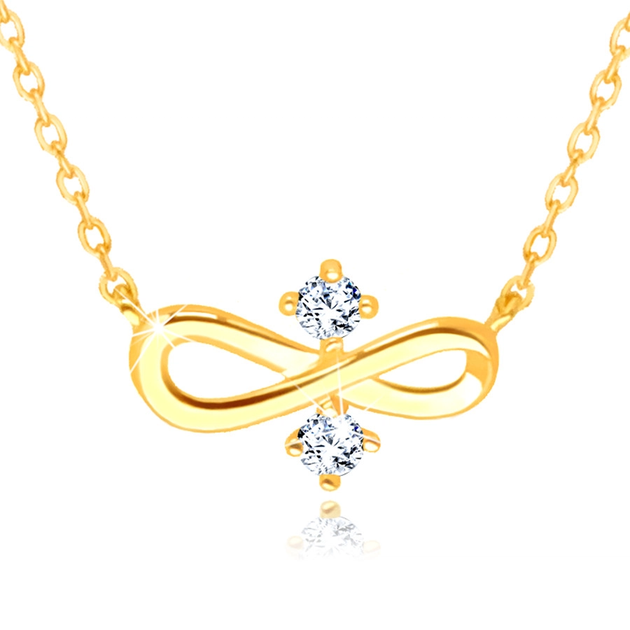 E-shop Šperky Eshop - Diamantový náhrdelník 585 v žltom zlate - symbol "INFINITY", dva číre brilianty S3BT506.97