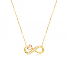 Diamantový náhrdelník z kombinovaného 14K zlata - symbol nekonečna, kontúra srdca, brilianty