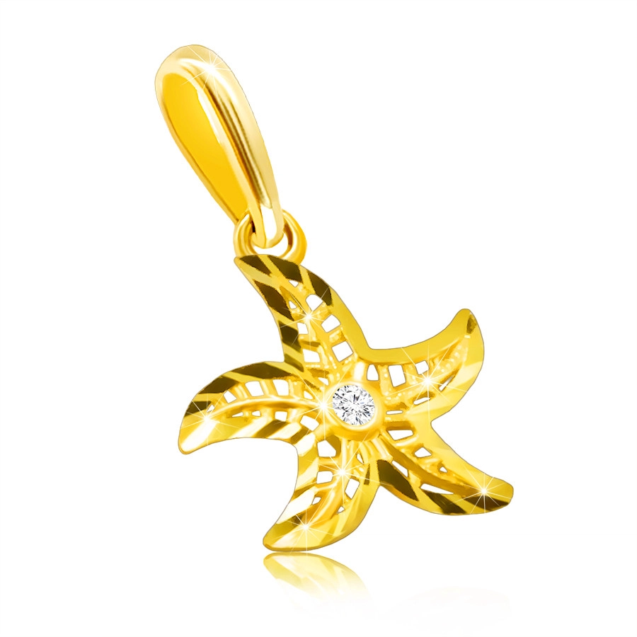 E-shop Šperky Eshop - Diamantový prívesok zo 14K žltého zlata - motív morskej hviezdy, okrúhly číry briliant S3BT506.61