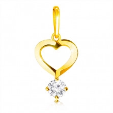 Diamantový prívesok zo 14K žltého zlata - motív srdca so zatočenými líniami, briliant