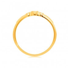 Diamantový prsteň zo 14K žltého zlata - rubín v objímke, číre brilianty, drobné guličky