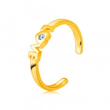 Diamantový prsteň zo žltého 14K zlata s otvorenými ramenami - nápis "LOVE", briliant