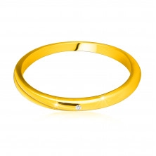 Diamantový prsteň zo žltého 14K zlata - tenké hladké ramená, číry briliant