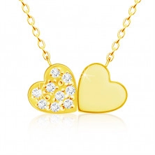 Diamantový náhrdelník zo žltého 14K zlata - spojené malé srdcia, číre brilianty 