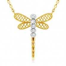 Diamantový náhrdelník z kombinovaného 585 zlata - vážka s krídlami, číre brilianty