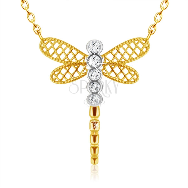 Diamantový náhrdelník z kombinovaného 585 zlata - vážka s krídlami, číre brilianty