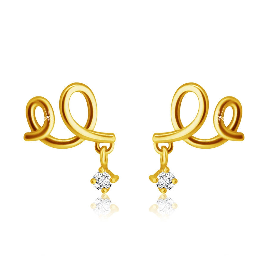 Diamantové náušnice zo žltého 14K zlata - dvojitá slučka, číry briliant 