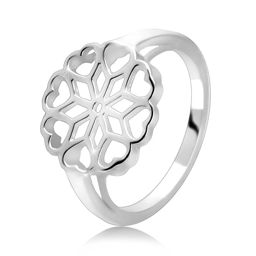 Strieborný 925 prsteň - vyrezávaný kvet, srdiečkové lupene - Veľkosť: 67 mm
