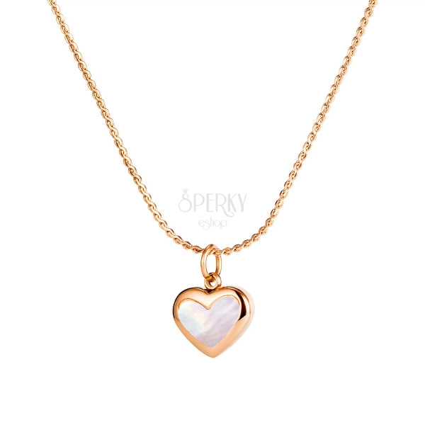 Oceľový náhrdelník, medená farba - jemná retiazka, prívesok srdce s dúhovými odleskami
