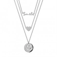 Oceľový náhrdelník - tenké retiazky, "Smile" - úsmev, srdce, smajlík, strieborná farba