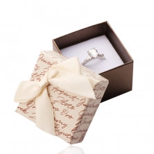 Darčeková krabička s mašľou na náušnice alebo prsteň - béžovo-hnedá kombinácia, text