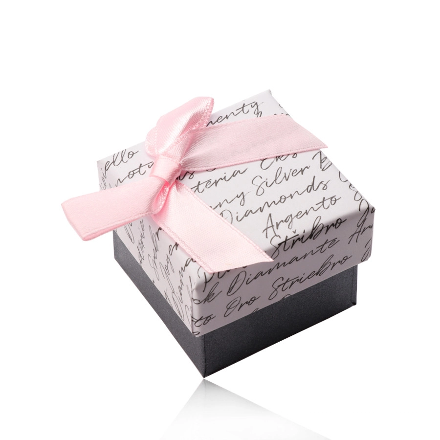 E-shop Šperky Eshop - Darčeková krabička s mašľou na náušnice alebo prsteň - bielo-antracitová kombinácia, text Y35.12