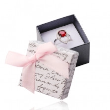 Darčeková krabička s mašľou na náušnice alebo prsteň - bielo-antracitová kombinácia, text