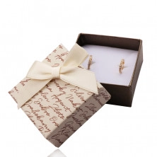 Darčeková krabička na náušnice alebo prstene - béžovo-hnedá kombinácia, mašľa, nápisy