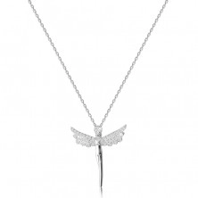 Strieborný 925 náhrdelník - postava anjela, krídla vykladané čírymi zirkónmi